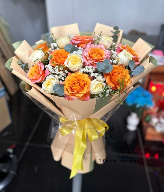 Mẫu bó hoa tươi chúc mừng phối màu độc lại-giao hoa tươi biên hòa