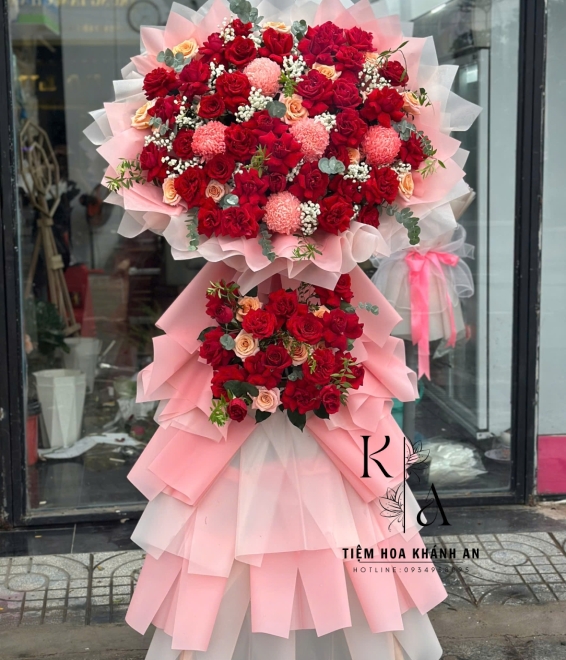 Kệ hoa tone hồng đỏ-Tiệm hoa tươi biên hòa