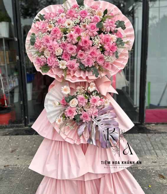 Kệ hoa khai trương tone đỏ hồng mẫu đẹp 2025-Tiệm hoa tươi biên hòa