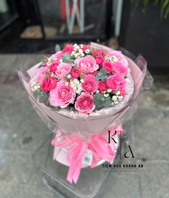 Bó hoa chúc mừng mix tone hồng