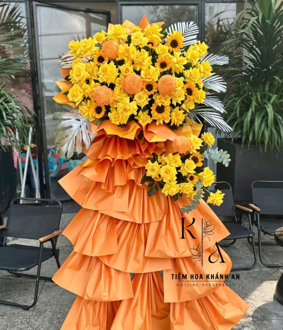 Kệ hoa khai trương tone vàng cao cấp 