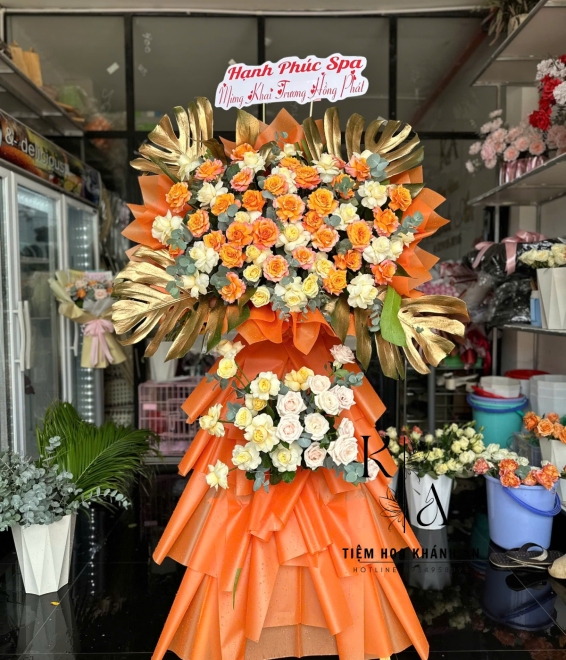 Kệ hoa khai trương mix màu cam cao cấp 