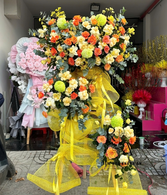 Kệ hoa khai trương mix màu vàng cao cấp 