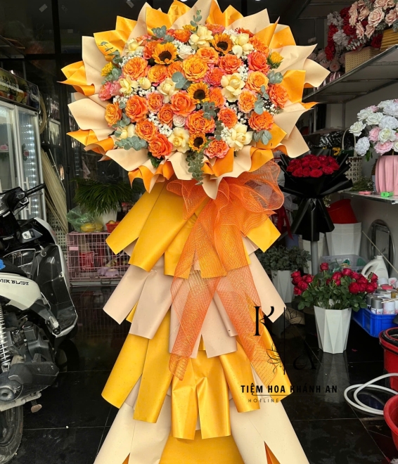 Kệ hoa khai trương mix màu vàng cao cấp 
