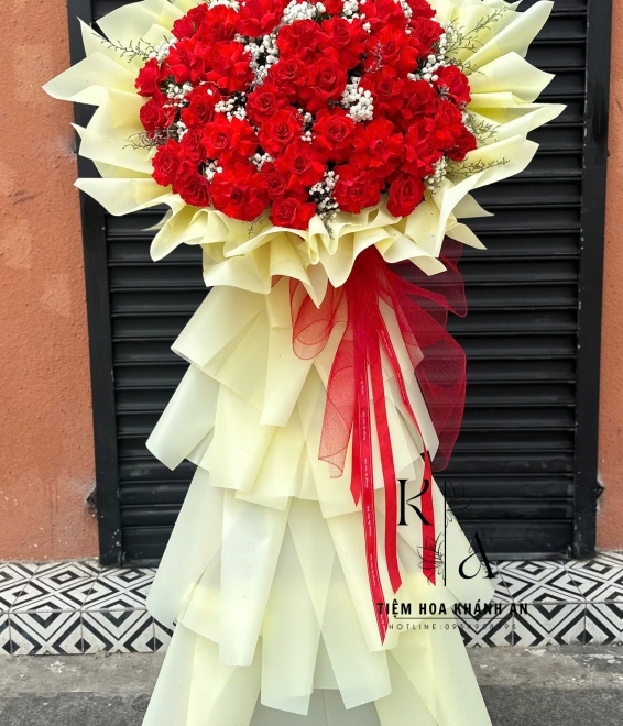 Kệ hoa khai trương mix màu vàng đỏ