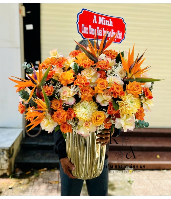 Giỏ hoa chúc mừng khai trương a trai 