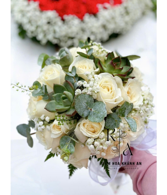 Hoa hồng trắng phối sen đá
