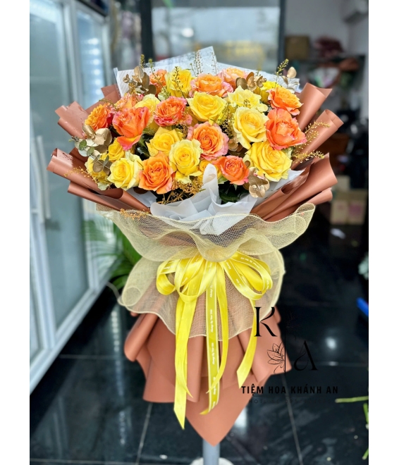 Bó Hoa tone vàng tặng sinh nhật vợ yêu-Giao Hoa Tươi tại biên hòa