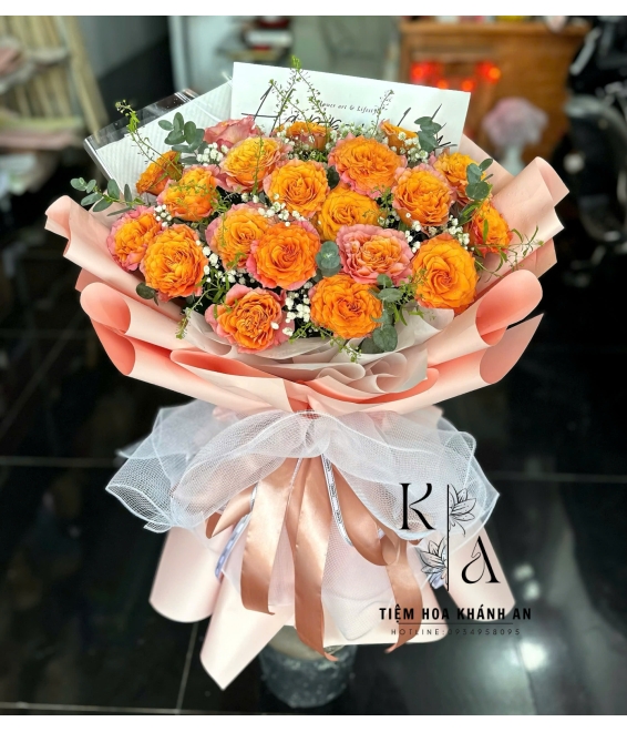 Bó Hoa tone cam Chúc mừng-giao hoa tươi biên hòa