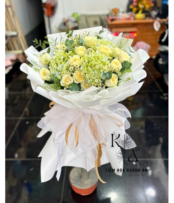 Bó Hoa kết hợp giữa cẩm tú cầu và Hồng victor-giao hoa tươi biên hòa