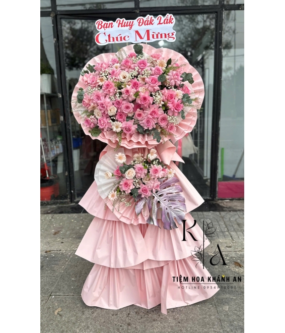 Kệ hoa khai trương tone đỏ hồng mẫu đẹp 2025-Tiệm hoa tươi biên hòa