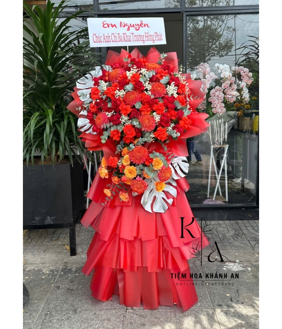 Kệ hoa khai trương tone đỏ tại biên hòa