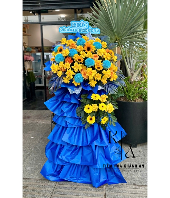 Kệ hoa khai trương tone xanh dương mẫu cao cấp 