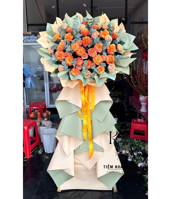 Kệ hoa khai trương tone cam mẫu đẹp