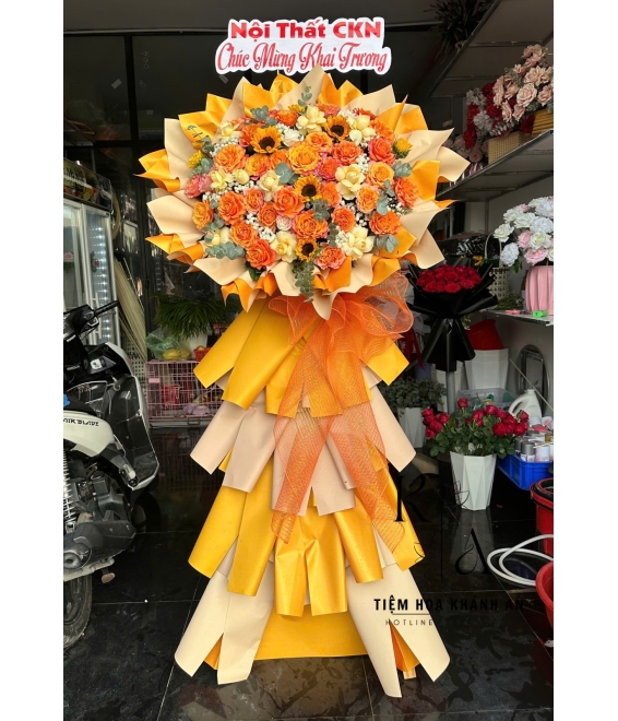 Kệ hoa khai trương mix màu vàng cao cấp 
